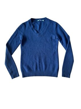 Uniqlo Wool Cashmere Dark Blue V Neck Sweater Long Sleeve Pullover Academia